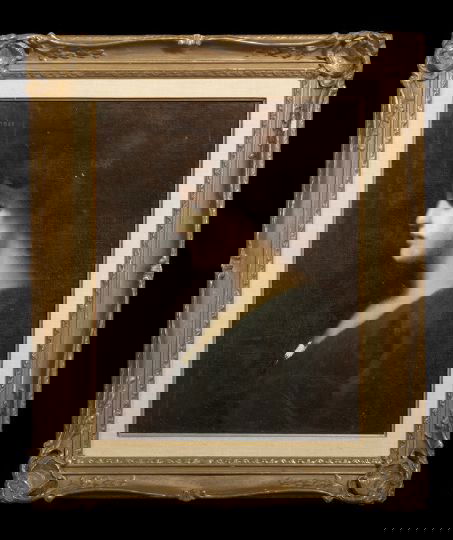 Attr. to Jean-Jacques Henner (French, 1829-1905): Attributed to Jean-Jacques Henner (French, 1829-1905) "Profile Portrait Study of an Auburn-Haired Girl", oil on canvas, signed upper left "Henner", 16-1/4" x 12-1/2". Handsomely framed.