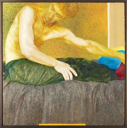 Sara Rossberg (British, b. 1952): Sara Rossberg (British, b. 1952) "Body Over Orange", 1991, acrylic on canvas, titled, dated and signed on stretcher verso, retains gallery label on the reverse "Stiebel Modern, 32 East 57th St., New Y
