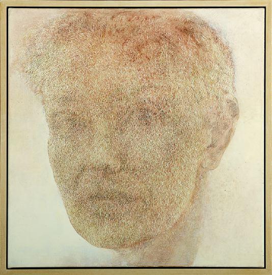 Sara Rossberg (British, b. 1952): Sara Rossberg (British, b. 1952) "Pink Head", 1997, acrylic on canvas, signed and dated lower center, accompanied by "What is Realism", by Edward Lucie Smith, published by Albermarle Gallery, London, 