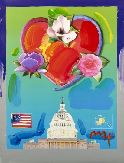 Peter Max (American, b. 1937): Peter Max (American, b. 1937) "Katrina Relief", 2006, and "Sailboat East on Blends", 2005, two hand-embellished variation prints after original artwork by the artist, both are signed lower right "Max"