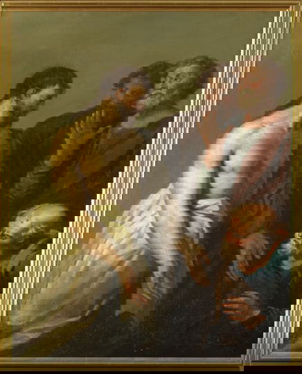 After Sir Peter Paul Rubens (Flemish, 1577-1640): After Sir Peter Paul Rubens (Flemish, 1577-1640) "The Incredulity of Saint Thomas", late 18th century oil on canvas, unsigned 46-1/4" x 36-1/4". Presented in a contemporary giltwood frame. Provenance: