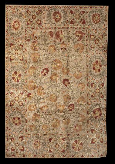 Uzbek Wool and Silk Suzanne Carpet: Uzbek Wool and Silk Suzanne Carpet, 7' 4" x 10' 9".