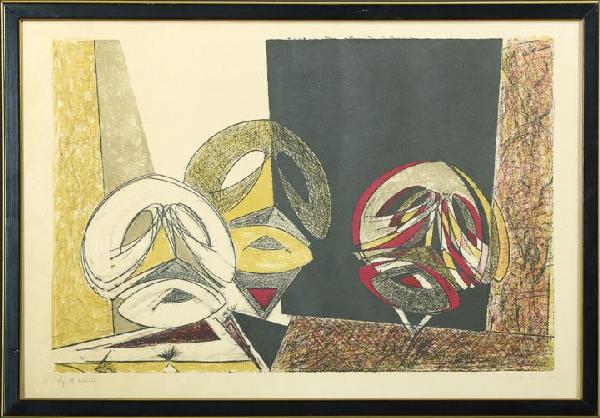 Max Ernst (German, 1891-1976): Max Ernst (German, 1891-1976) "Masques", 1950, color lithograph, pencil signed lower right "Max Ernst", inscribed lower left "ep. d'artist", sight 14-5/8" x 21-3/4". Glazed, matted and presented in an