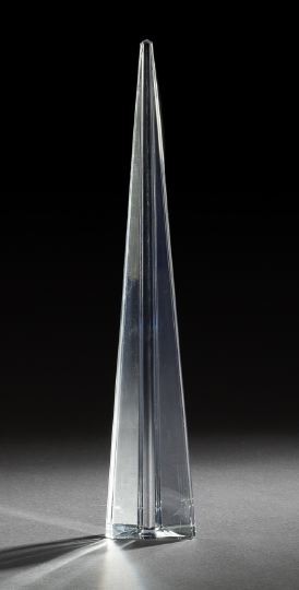Baccarat Prism-Cut Crystal Tall Obelisk: Baccarat Prism-Cut Crystal Tall Obelisk, the base with the acid-stamped Baccarat "decanter" mark, h. 18".