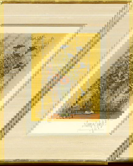 Bernard Buffet (French, 1928-1999): Bernard Buffet (French, 1928-1999) "Still Life with Flowers", color lithograph, plate signed upper center, numbered in pencil lower left "94/300", pencil signed lower right "Bernard Buffet", sight 13-