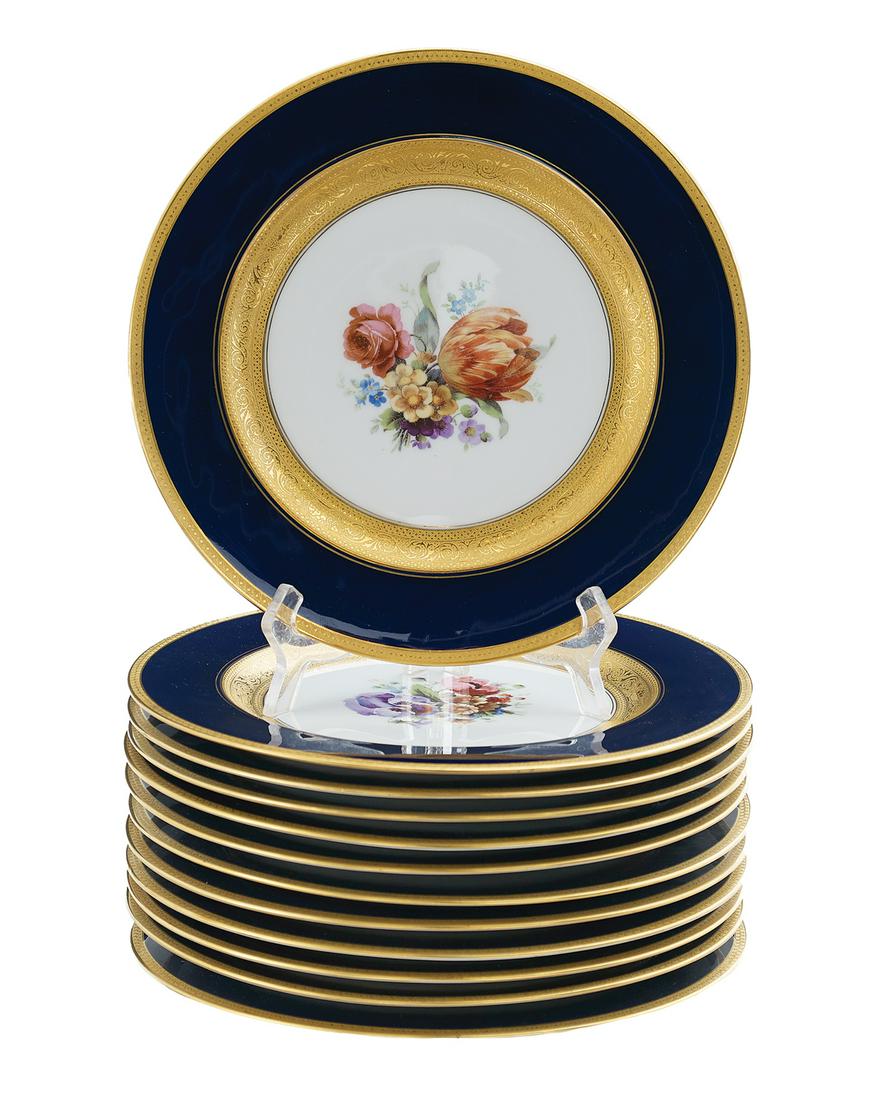 12 Bavarian Black Knight Gold-Encrusted Plates (1 of 2)