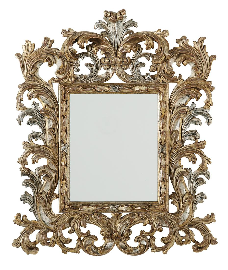 Mottled Silver- and Gold-Leaf Carved Mirror (1 of 2)