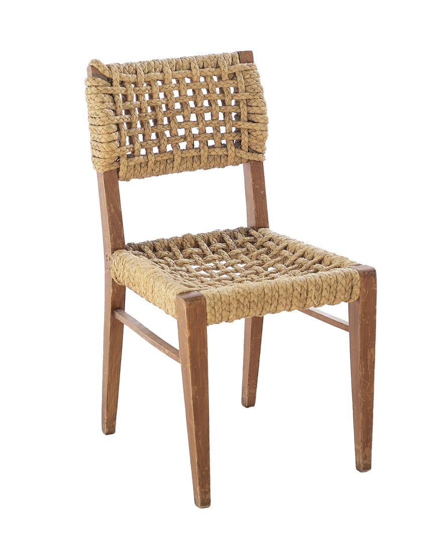 Mid-Century Audoux Minet Rope and Oak Side Chair (1 of 1)