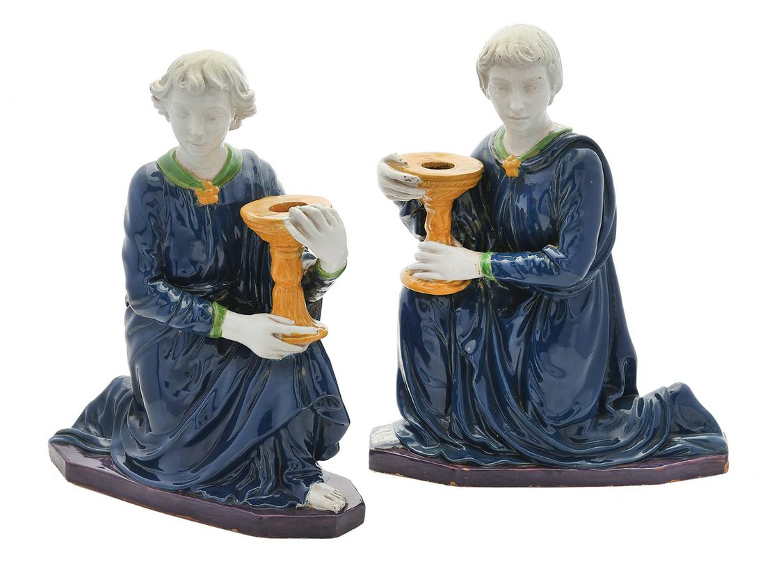 Della Robbia-Style Glazed Terracotta Candlesticks (1 of 3)