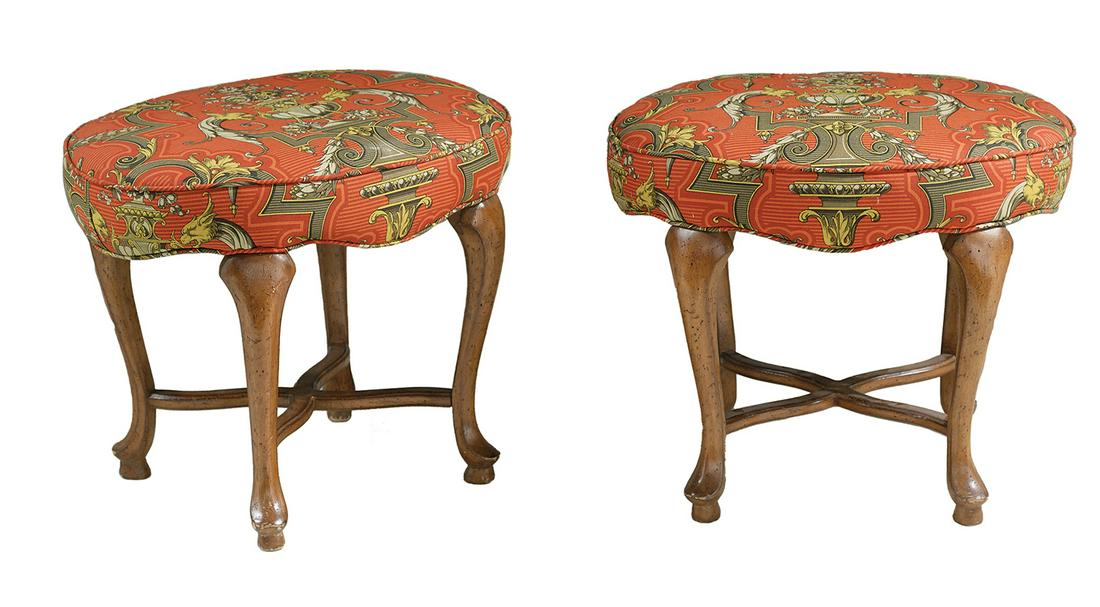 Pair of Italian Rococo-Style Mahogany Stools (1 of 1)
