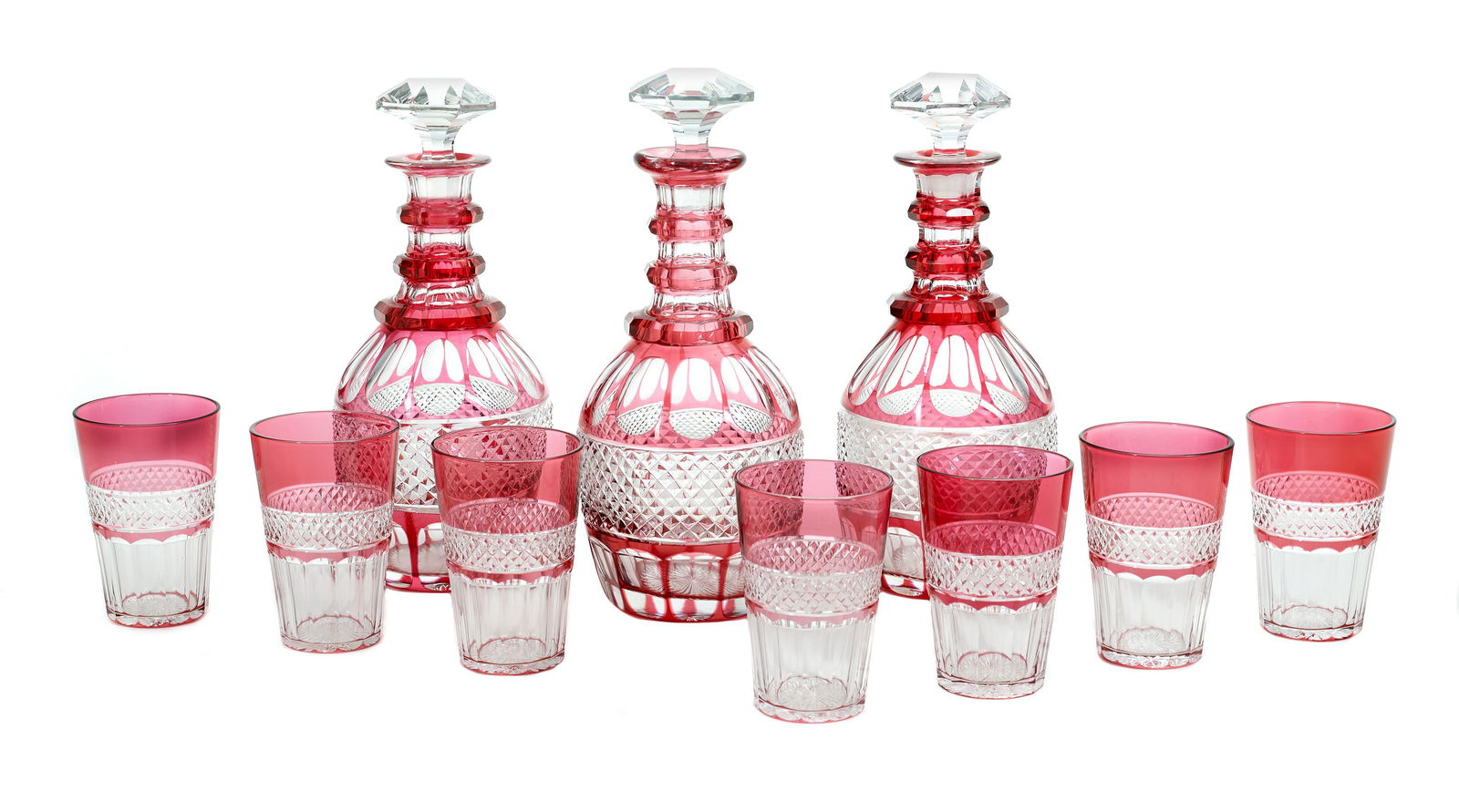 Set of St. Louis Cranberry-Overlay Cut Crystal (1 of 2)