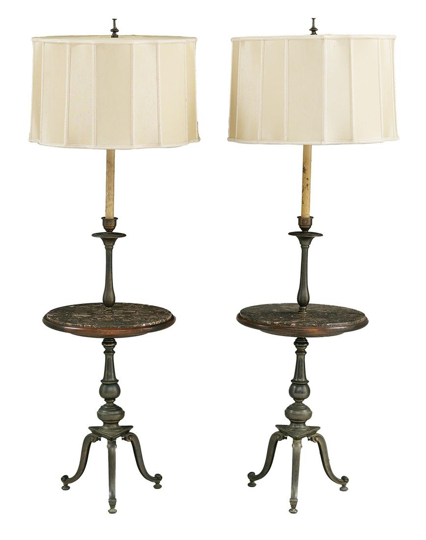 Stained Pine, Metal and Marble Floor Lamps (1 of 1)