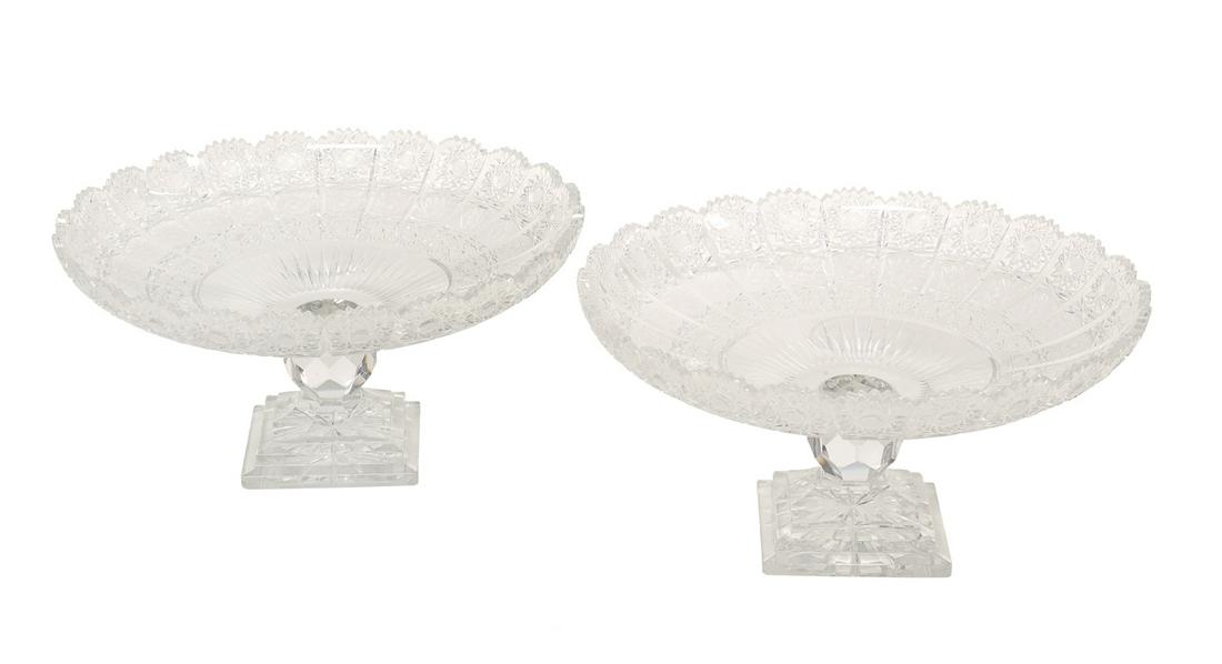 Pair of Large Continental Cut Crystal Compotes (1 of 1)