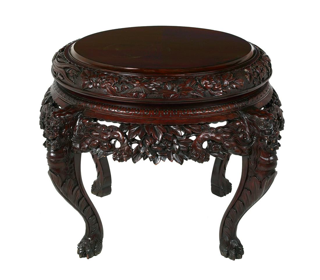 Japanese Carved and Stained Mahogany Round Table (1 of 2)