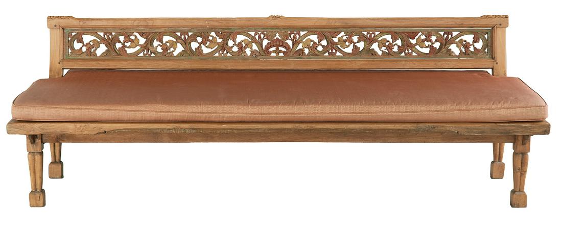 Carved and Polychromed Teakwood Bench/Day Bed (1 of 2)