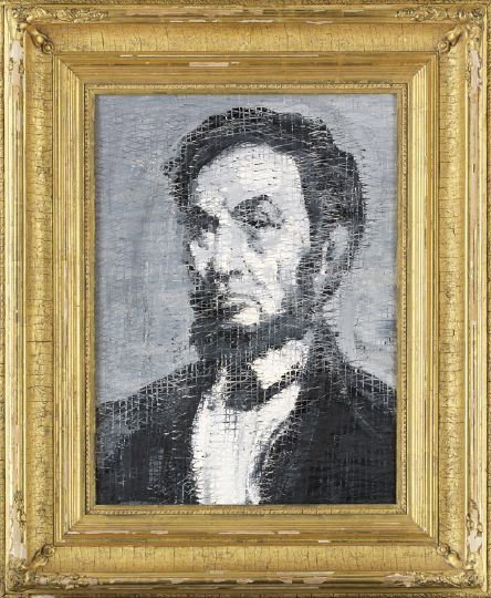 Hunt Slonem (American/New York, b. 1951): Hunt Slonem (American/New York, b. 1951) "Abraham Lincoln", 2008, oil on panel, dated, titled, signed and inscribed on the reverse "Van Cordt's Mansion", 22-3/8" x 16-1/2". Presented in an elaborately