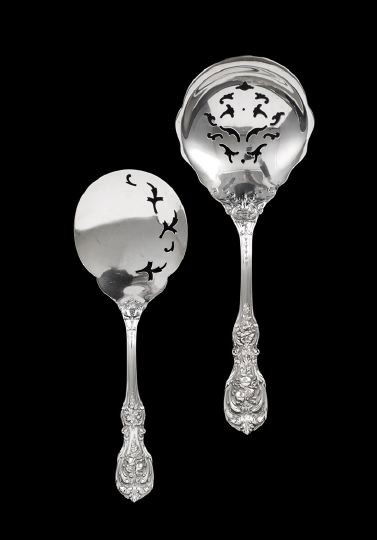 Two Reed & Barton "Francis I" Serving Pieces: Two Reed & Barton "Francis I" Sterling Silver Serving Pieces, the pattern designed in 1907 by Ernest Meyer, Taunton, Massachusetts, including a vegetable spoon, l. 9-1/4", and a tomato server, l. 8-1/
