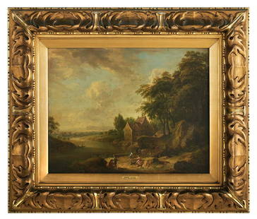 Christian Georg Schutz d.a. (German, 1718-1791): Christian Georg Schutz the Elder (German, 1718-1791) "The Village", 1775 oil on copper signed and dated "Schutz, fecit, 1775" lower right. Framed. 18-1/4" x 24", framed 29-1/2" x 34-1/2" Provenance: M