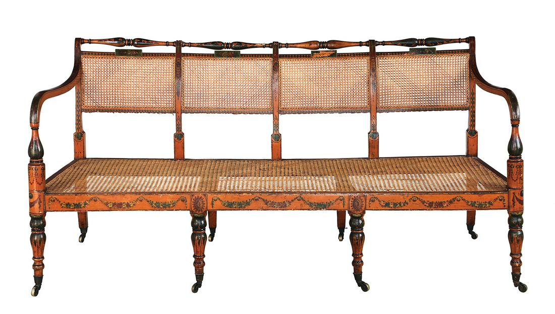 George III Polychromed Satinwood and Maple Bench (1 of 2)