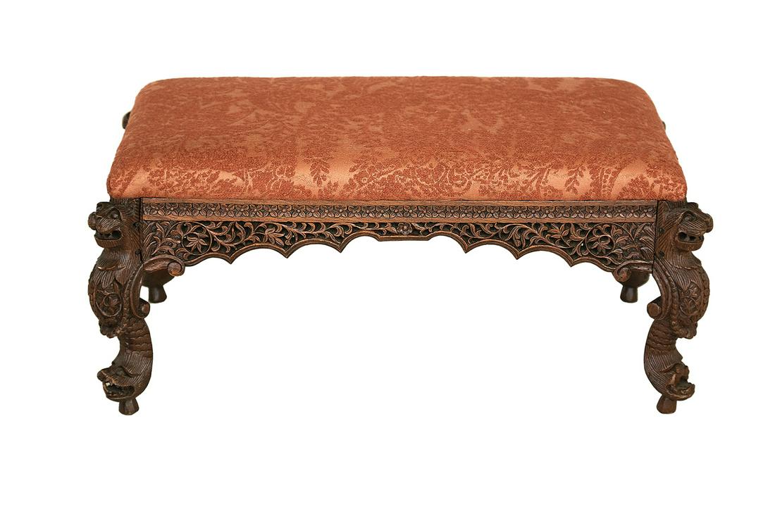 Anglo-Indian Carved Teakwood Stool (1 of 2)