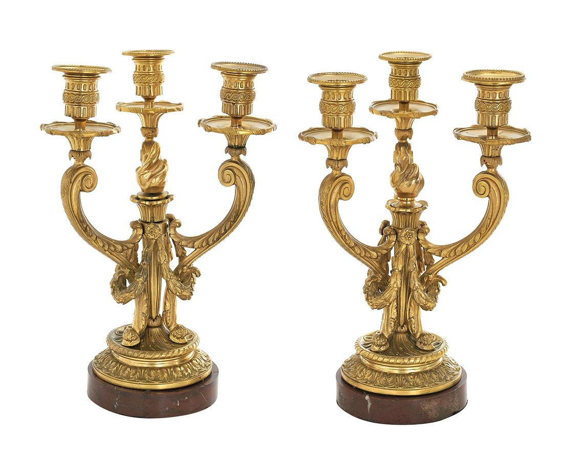 Pair of French Bronze and Marble Candelabra (1 of 1)