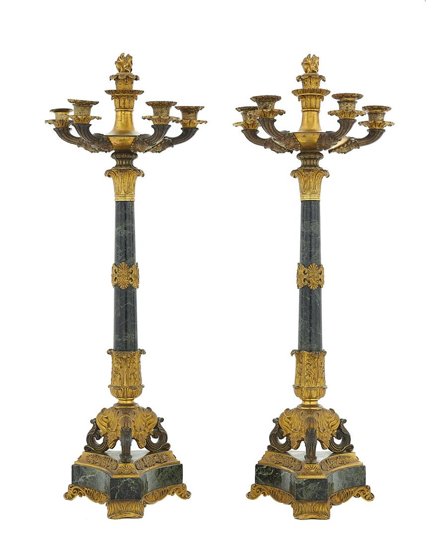 Pair of French Bronze and Marble Candelabra (1 of 2)