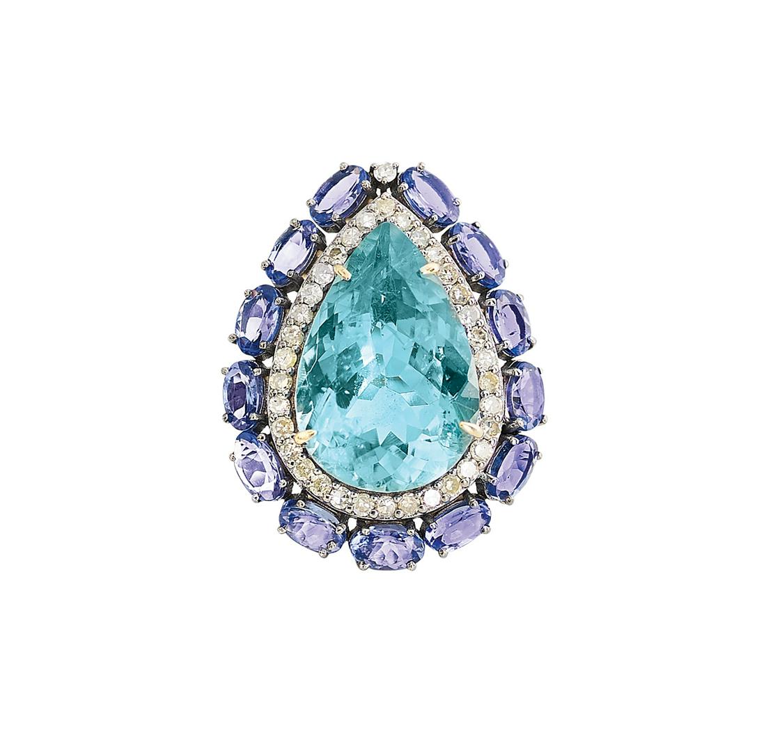 Aquamarine, Tanzanite and Diamond Ring (1 of 2)