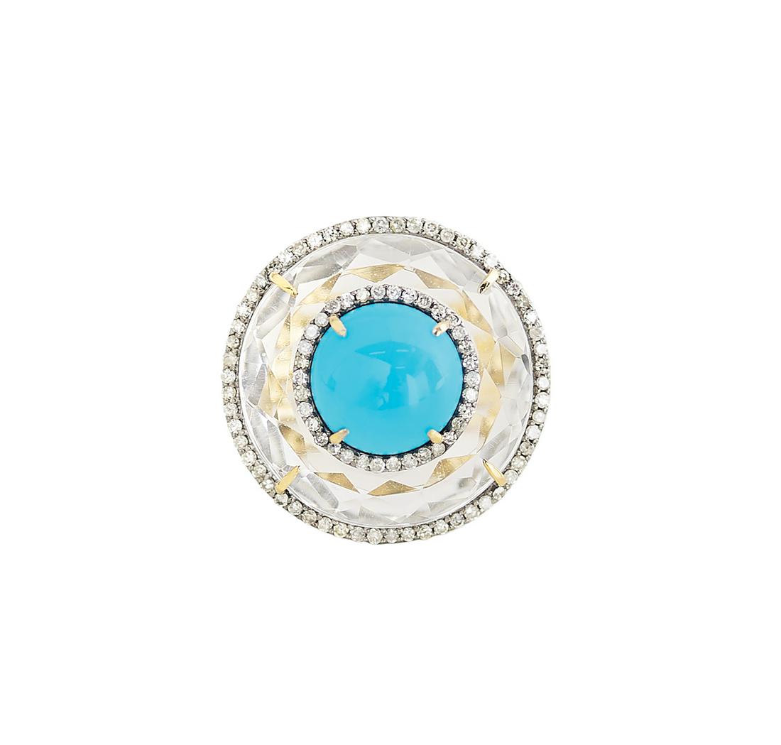 Turquoise, Rock Crystal and Diamond Ring (1 of 2)