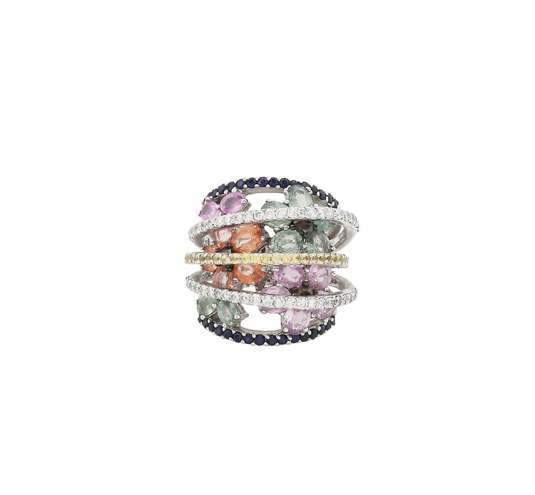 Bold Multi-Colored Sapphire and Diamond Ring (1 of 2)