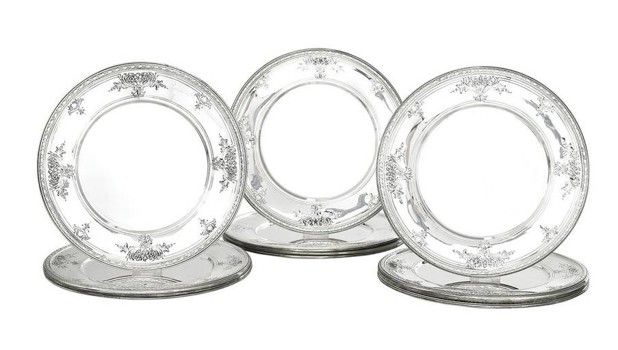 Twelve Sterling Silver Service Plates