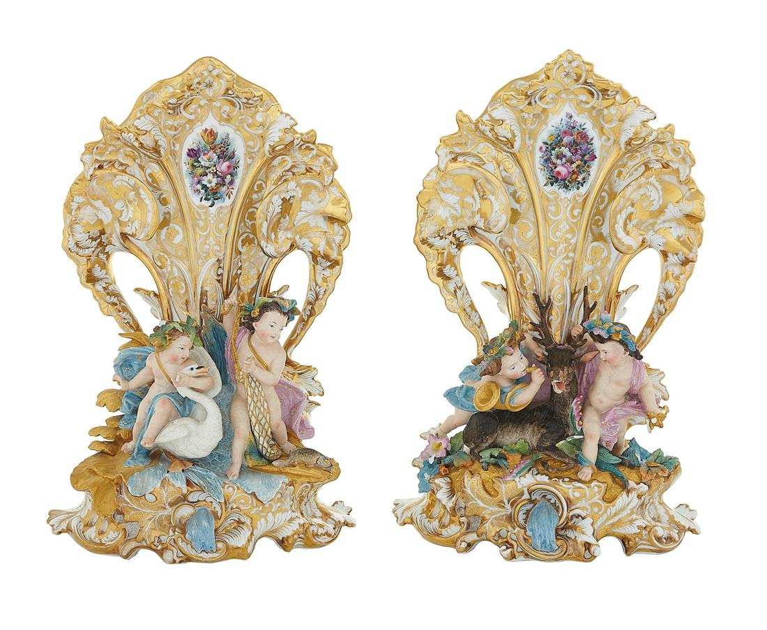 Pair of Exceptional French Porcelain Fan Vases (1 of 2)