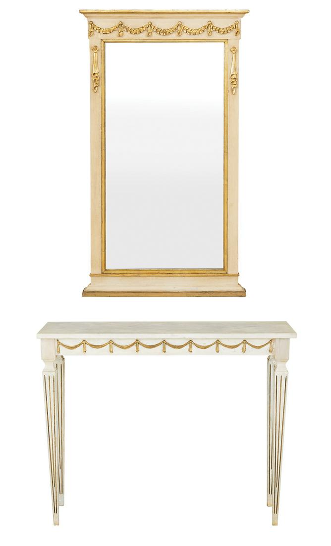 Polychromed Marble-Top Side Table and Mirror (1 of 4)