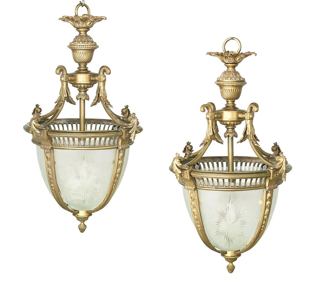 Pair of Bronze and Cut Glass Lanterns (1 of 4)
