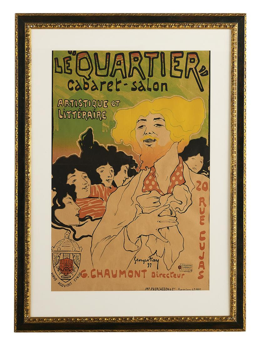 Georges Fay (French, 1871-1916): Georges Fay (French, 1871-1916) "Le Quartier", 1897 lithograph in colors plate-signed and dated "Georges Fay 97", printed by Imp. P. Vercasson, Paris. Matted, glazed and framed. sight 43-1/2" x 28-1/2