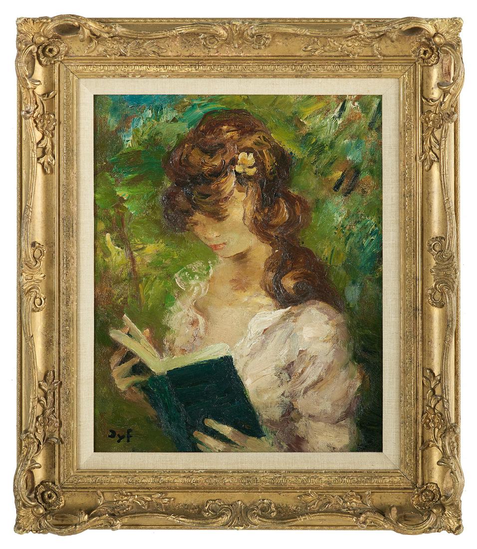 Marcel Dyf (French, 1899-1985): Marcel Dyf (French, 1899-1985) "Woman Reading" oil on canvas signed lower left. Framed. 18" x 15", framed 25" x 21-1/2"