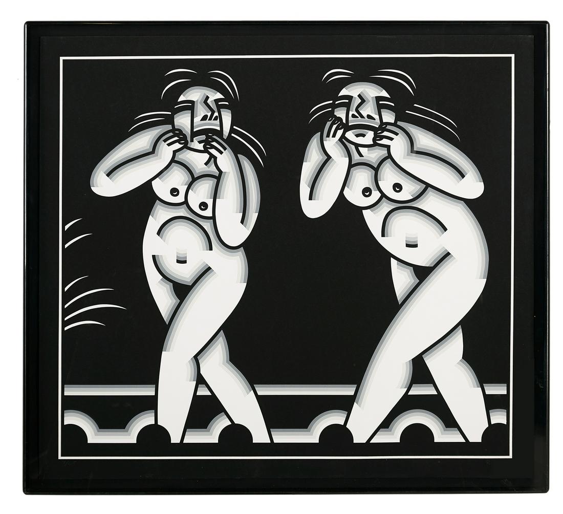 Robert Gordy (American/Louisiana, 1933-1986): Robert Gordy (American/Louisiana, 1933-1986) "Two Women" silkscreen on paper signed and numbered "7/65" lower margin. Glazed and framed. 31" x 35", framed 34" x 37-1/2"