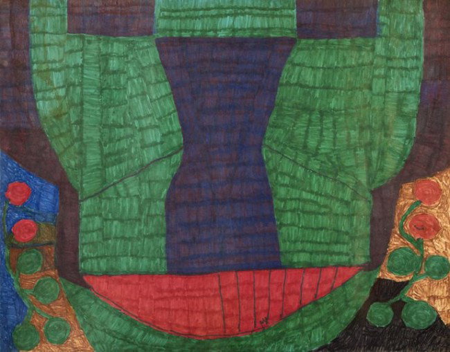 Willie White (American/Louisiana, 1908-2000): Willie White (American/Louisiana, 1908-2000) "Cherry Trees", marker on poster board, unsigned, 22" x 28". Unframed.