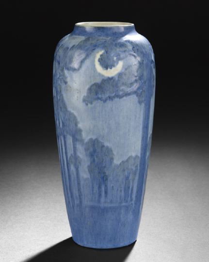 Newcomb College Matte-Glazed Pottery Vase: Attractive Newcomb College Matte-Glazed Pottery Vase, 1931, potted by Jonathan Hunt (1876-1943) and decorated by Sarah Agnes Estelle "Sadie" Irvine (1887-1970), in "St. Tammany Pines" decor, the base 