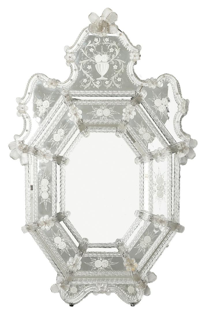 Elaborate Engraved Venetian Glass Mirror (1 of 2)