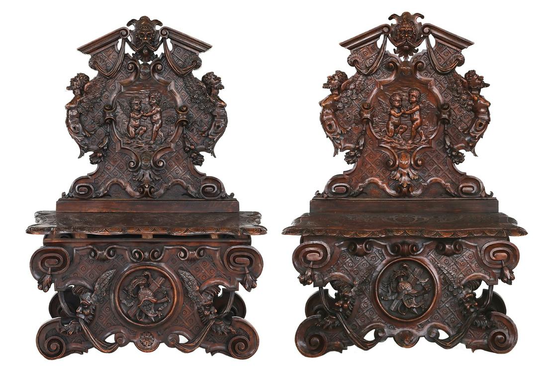 Pair of Italian Renaissance-Style Walnut Benches (1 of 8)