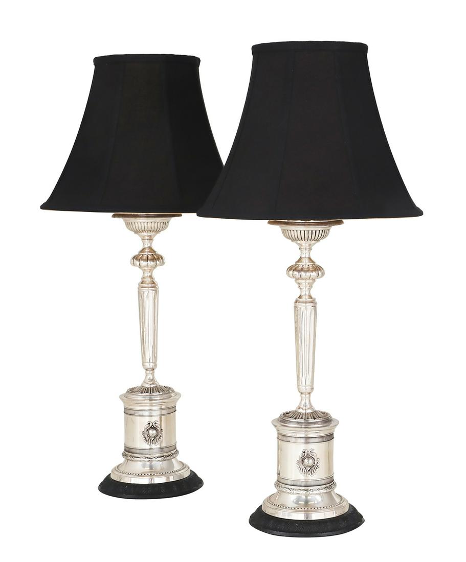 Pair of Continental Silverplate Candlestick Lamps (1 of 3)
