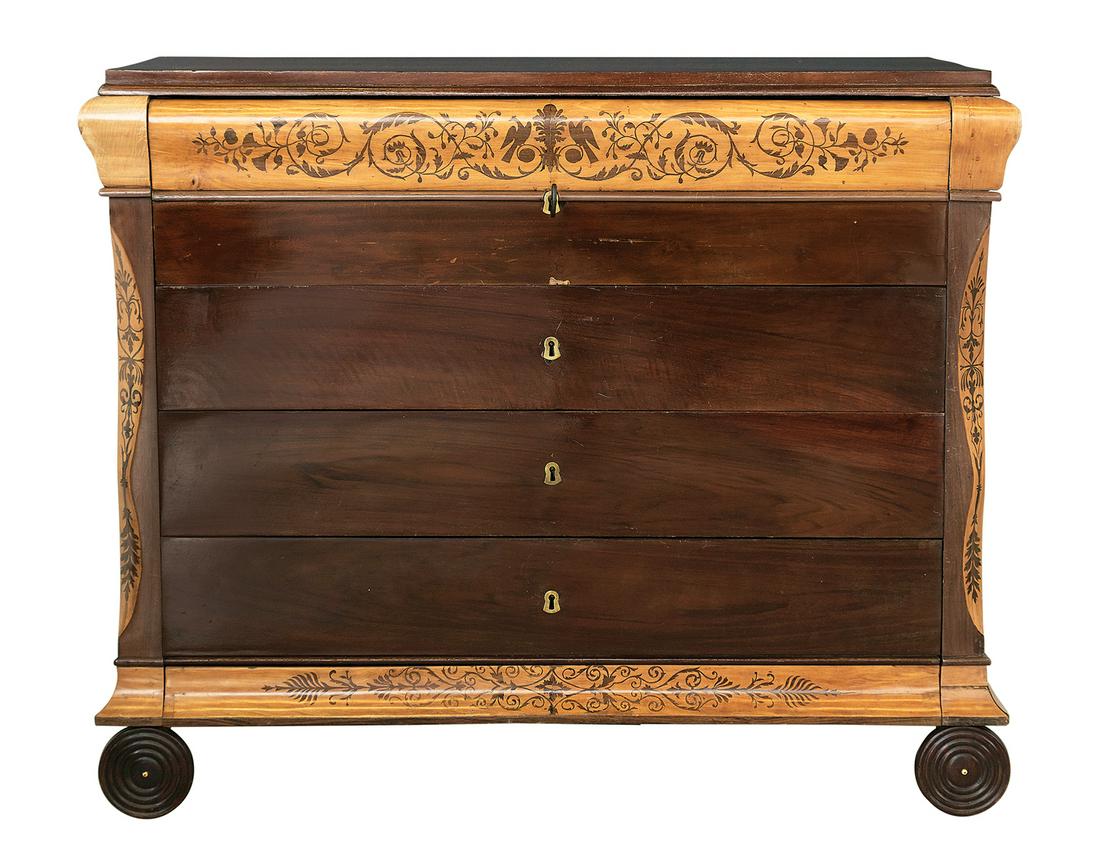 Iberian Neoclassical Mixed Wood Secretary Chest (1 of 5)