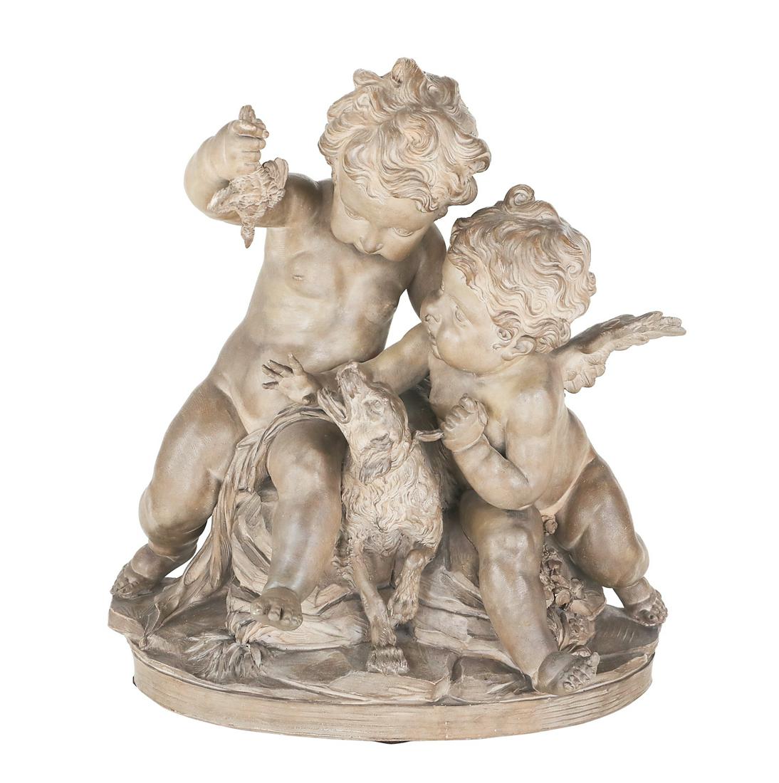 French Painted Terracotta Figural Group (1 of 2)