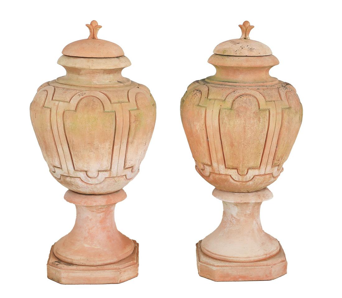 Pair of Rococo-Style Terracotta Garden Urns (1 of 2)