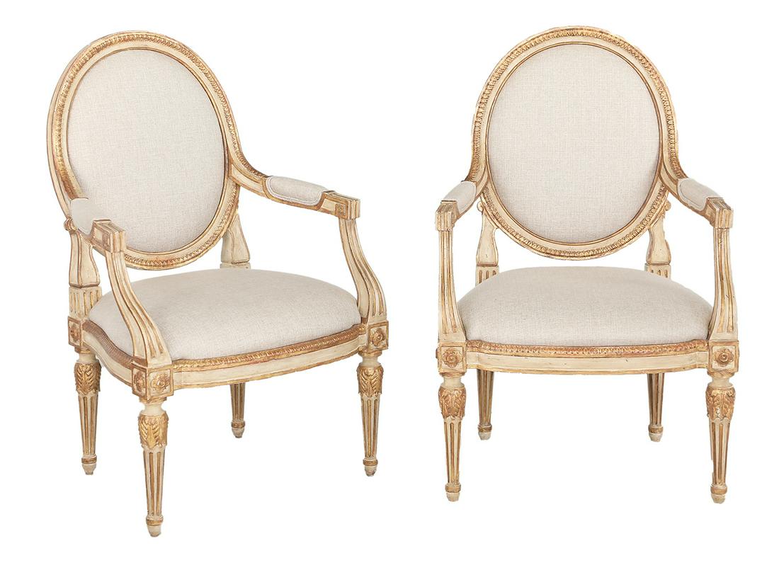 Pair of Louis XVI-Style Creme-Peinte Fauteuils (1 of 2)