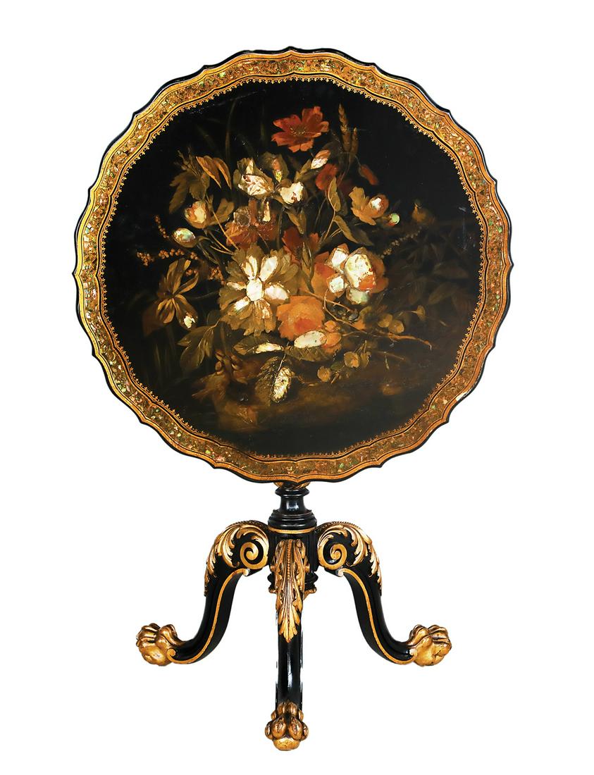 Victorian Ebonized and Parcel-Gilt Tripod Table (1 of 2)