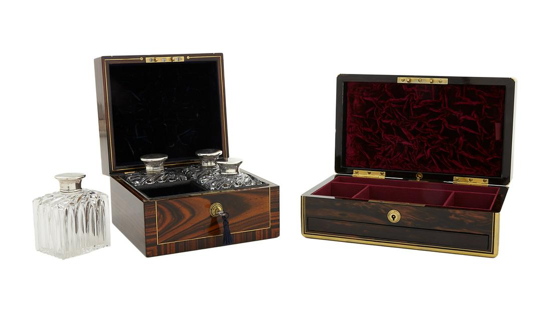 Two English Victorian Brass-Inlaid Dressing Cases (1 of 2)