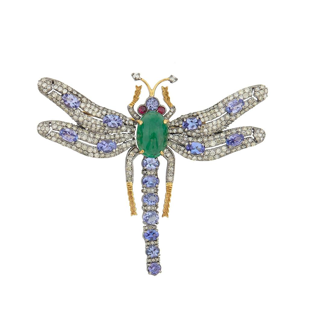 Tanzanite and Emerald Dragonfly Pendant/Brooch (1 of 1)
