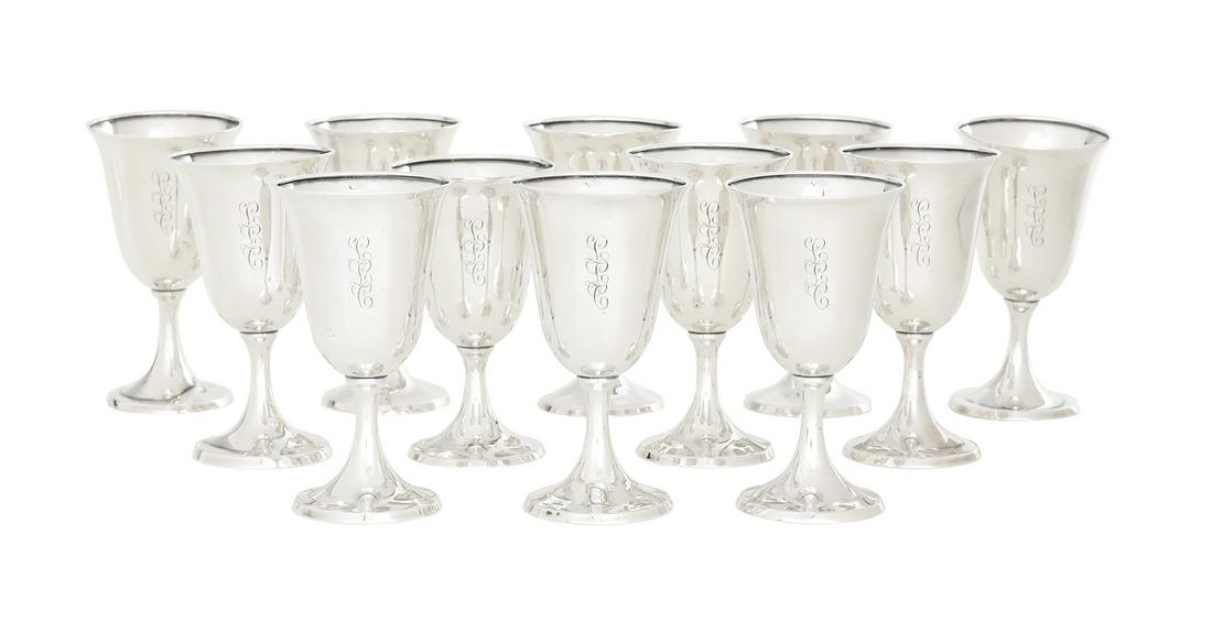 Set of Twelve Sterling Silver Water Goblets (1 of 1)