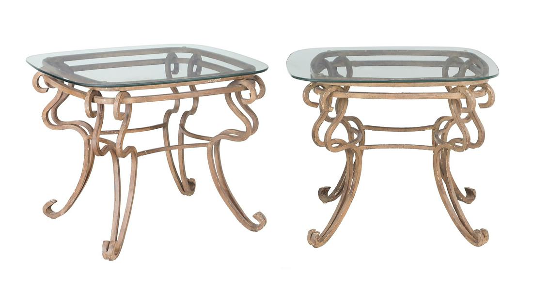 Pair of Wrought Iron and Glass-Top Side Tables (1 of 1)